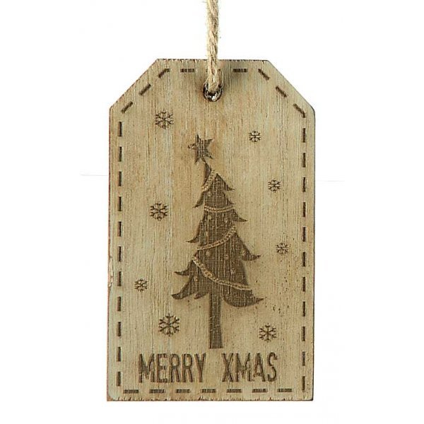 Χριστουγεννιάτικο Κρεμαστό Ξύλινο Ταμπελάκι, με Δεντράκι και "Merry Xmas" (10cm)